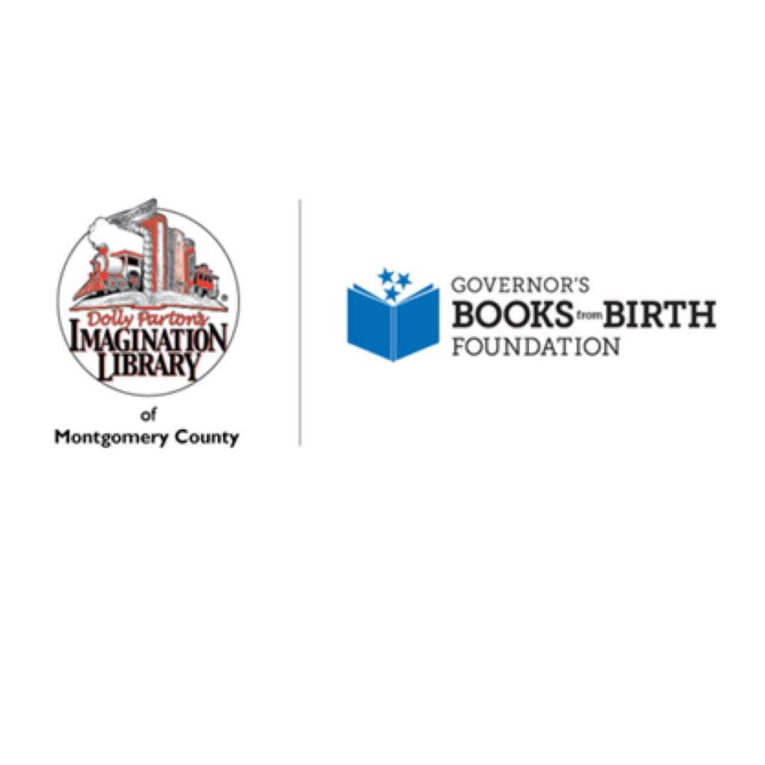 montgomery county imagination library logo with governors books from birth logo