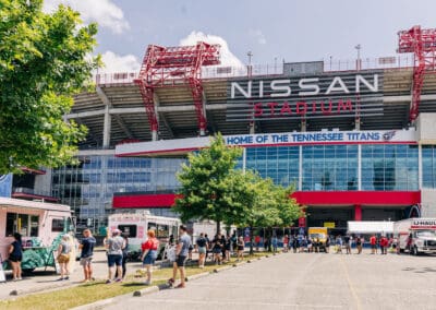 outside shot of nissan stadium with food trucks july 2024
