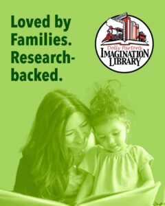 mother and child with imagination library book